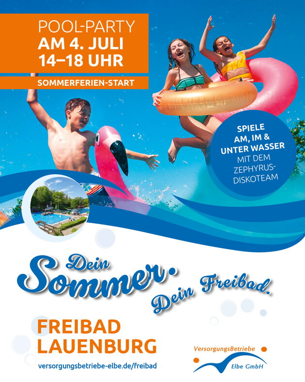 Poolparty mit Zephyrus, Start in die Ferien, Freibad Lauenburg Samstag 04. Juli 2026, 14:00 Uhr